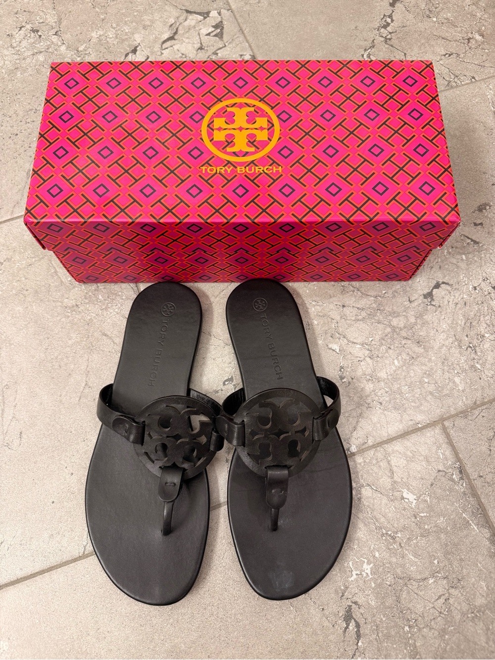Tory Burch Black Logo Thong Sandals